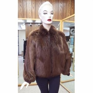 CLEARANCE Long Hair Beaver Fur Bomber Jacket